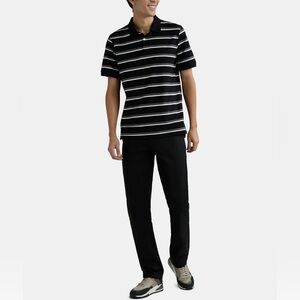 George Men's Black and White Striped Polo Shirt